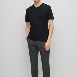 HUGO BOSS Mercerised Cotton Regular Fit Black V-Neck T-Shirt